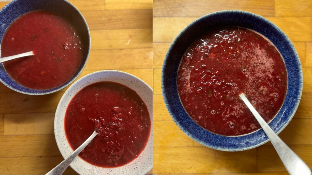 bowls of Beetroot and ginger soup